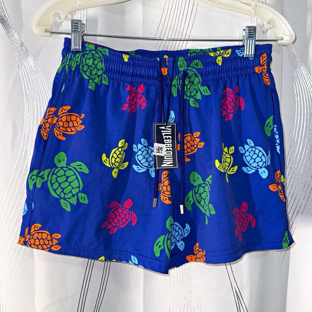 Vilebrequin men’s size S Blue Turtle Animal Print Swim Trunks Back Pocket